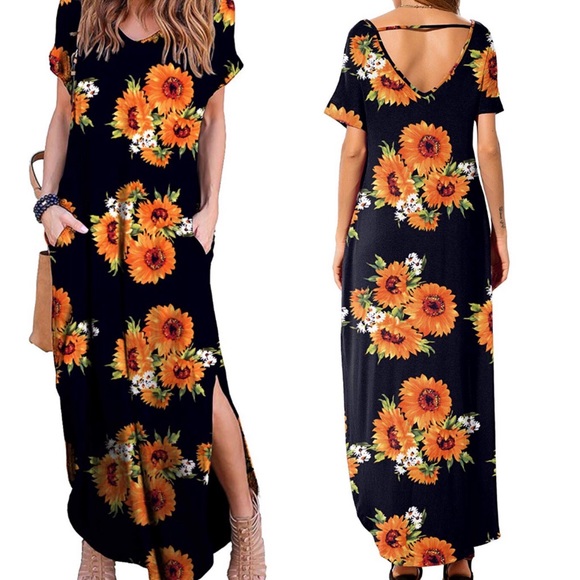 THINK VINTAGE ONLINE Dresses & Skirts - 💛SUMMER NYC BLACK Floral MAXI DRESS *NWT*